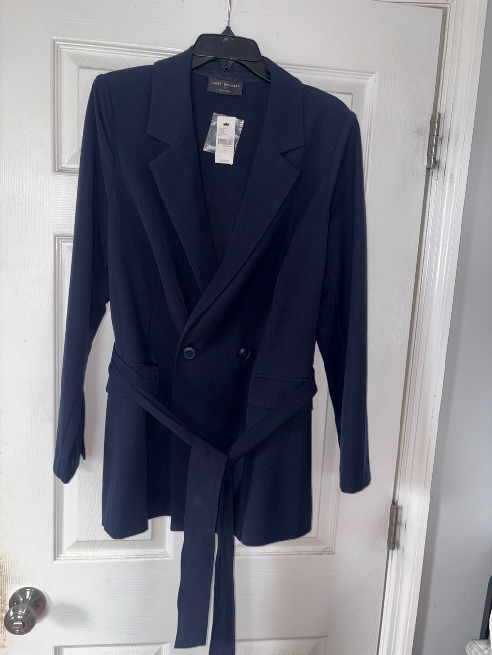 Lane Bryant Navy Double-Breasted Belted Blazer Jacket